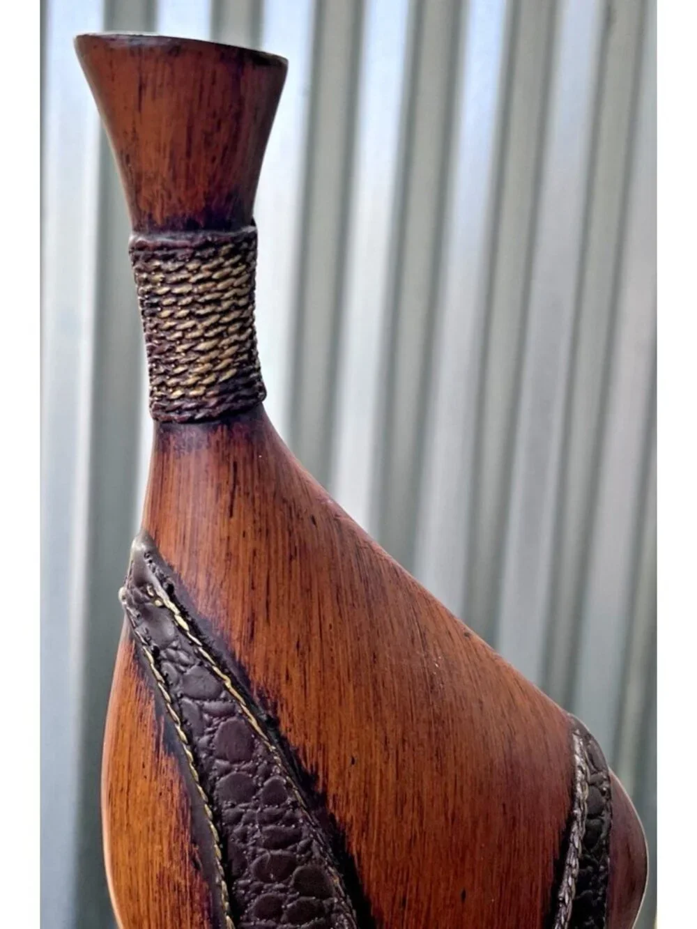 Tall Art Deco , MCM style.Wood sculpture,snake skin like wrap